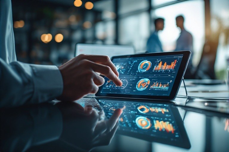 스마트 기기를 통해 ai파워볼 데이터를 확인하는 투자자